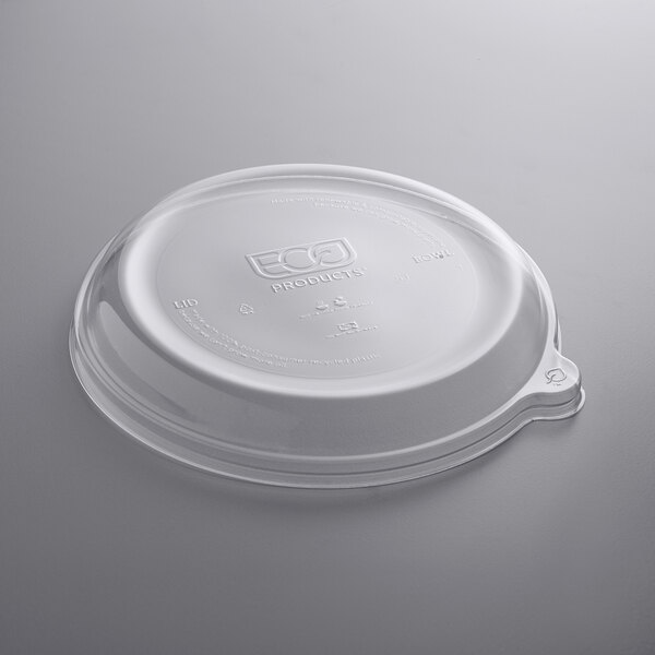 A clear Eco-Products plastic lid for take-out containers.