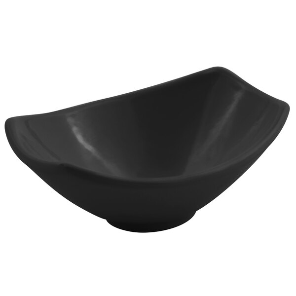 A black Bon Chef Gondola serving bowl with a curved edge.
