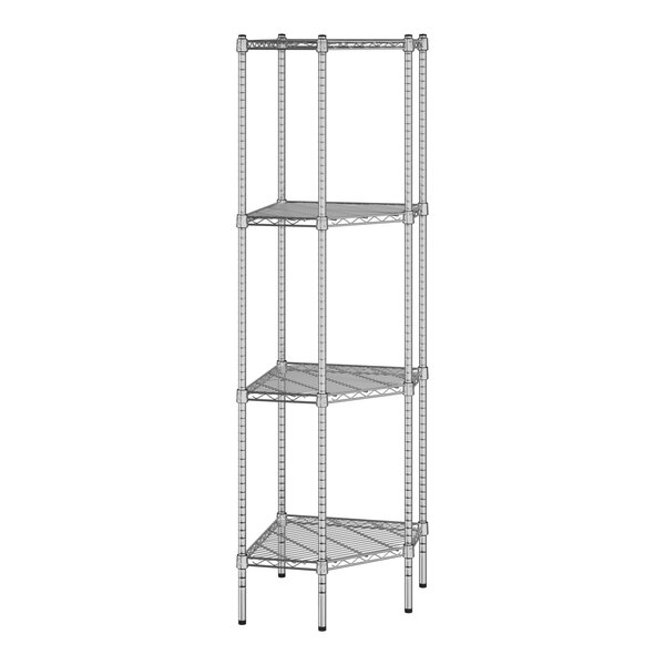 A Regency chrome wire pentagon corner shelf kit with four shelves.