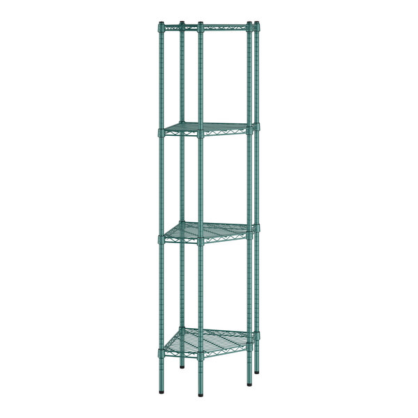 A green metal Regency wire shelf kit with four shelves.
