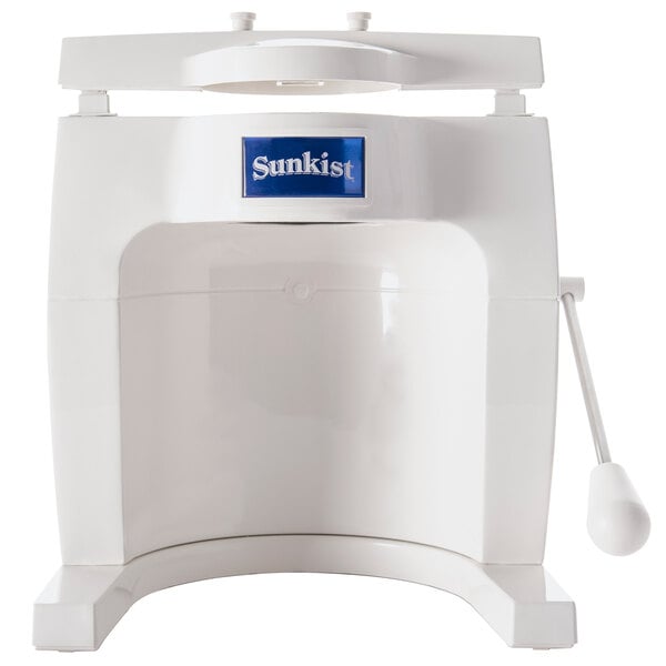 A white Sunkist commercial sectionizer with a blue label and 6-slice attachment.