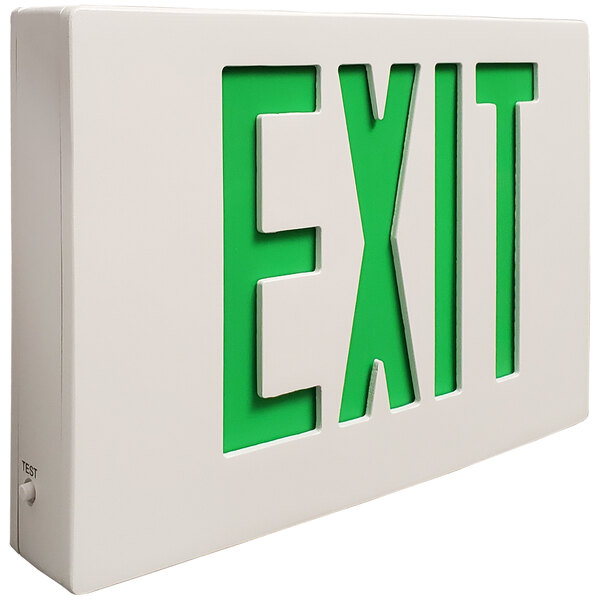 Lavex Industrial Thin Double Face White LED Exit Sign with Green Lettering and Battery Backup