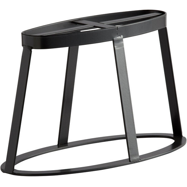 A black metal oval stand with a cross on it.