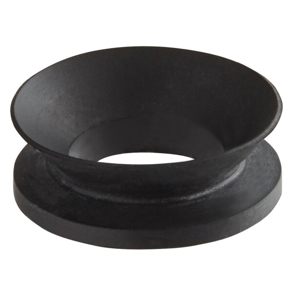 A black round rubber gasket with a hole in it.