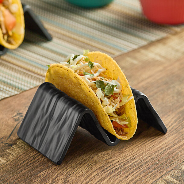American Metalcraft THMB1 Black Faux-Slate Melamine Taco Holder with 1 or 2 Compartments - 5" x 3" x 2"