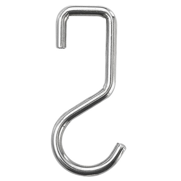 A silver stainless steel hook with a hook on the end.