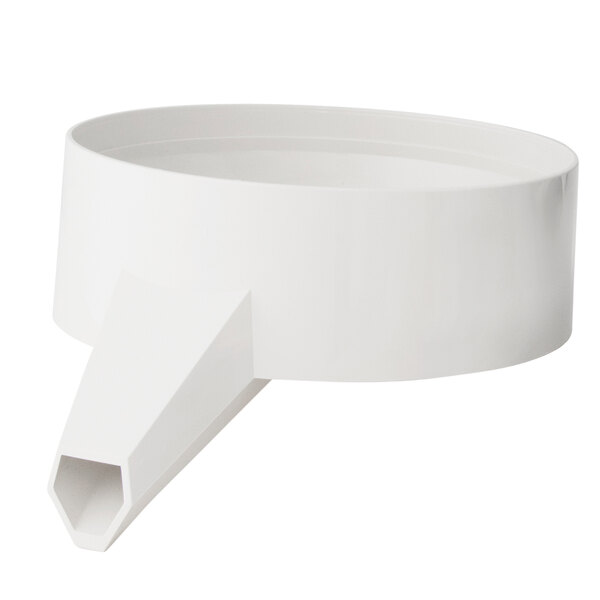 A white plastic spout with a curved edge.
