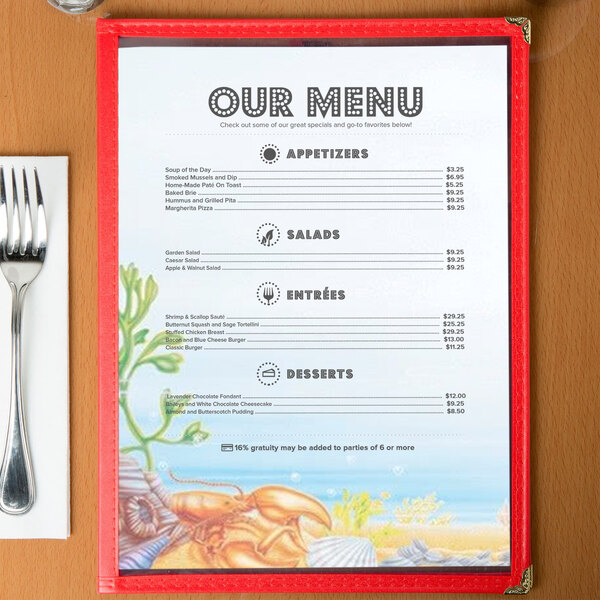 Choice 8 1/2" x 11" Menu Paper Seafood Themed Ocean Design Left