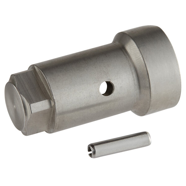 A stainless steel Sunkist shaft tip with a metal pin.