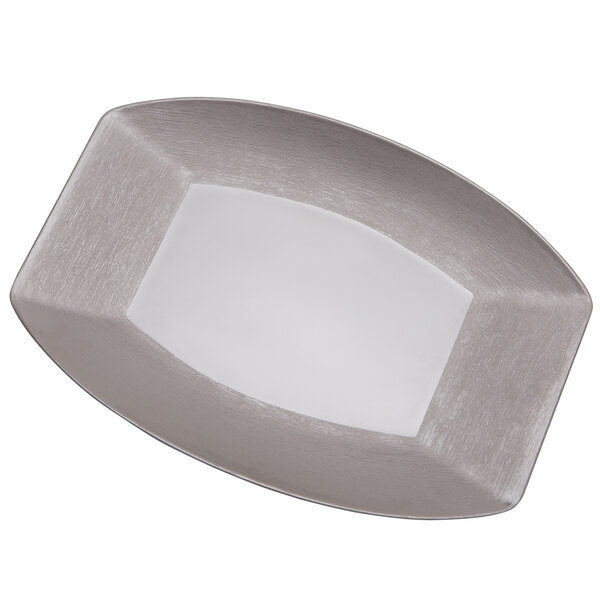 A white rectangular tray with a curved edge.