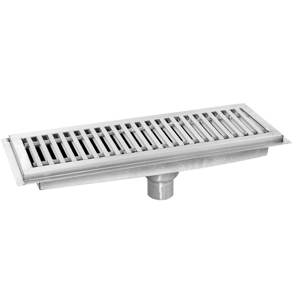 A Eagle Group stainless steel floor trough with a stainless steel grating cover.