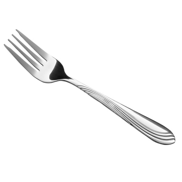 A close-up of a Libbey stainless steel salad fork with a silver handle.