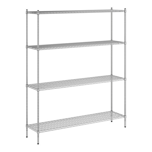 A Regency wireframe metal shelving unit with four shelves.