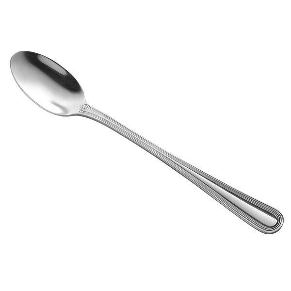A Libbey stainless steel iced tea spoon with a silver handle and spoon.