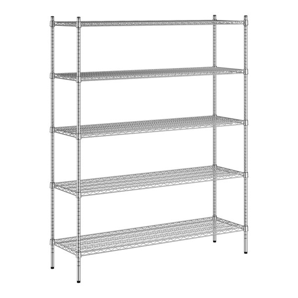 A wireframe of a Regency metal shelving unit with five shelves.