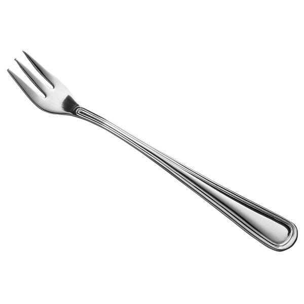 A Libbey stainless steel cocktail fork with a silver handle.