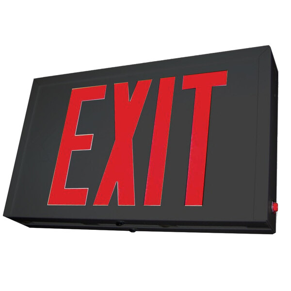 Lavex Industrial Double Face Black Steel LED Exit Sign with Red Lettering and Battery Backup