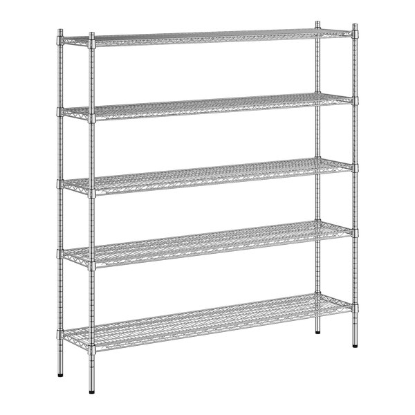 A wireframe of a Regency stainless steel wire shelving unit with four shelves.