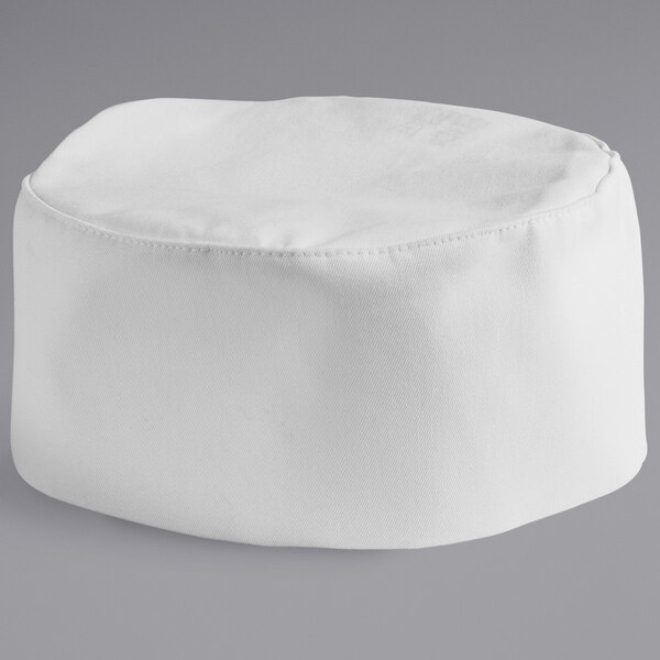 A white Mercer Culinary baker's skull cap.