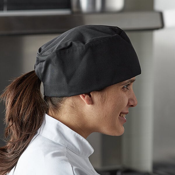 Mercer Culinary Millennia® M60075 Customizable Black Baker's Skull Cap / Pill Box Hat