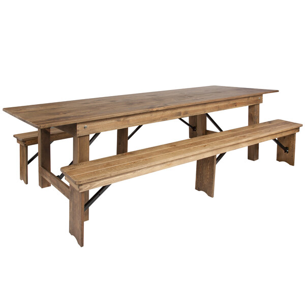 A Flash Furniture wooden picnic table with benches.