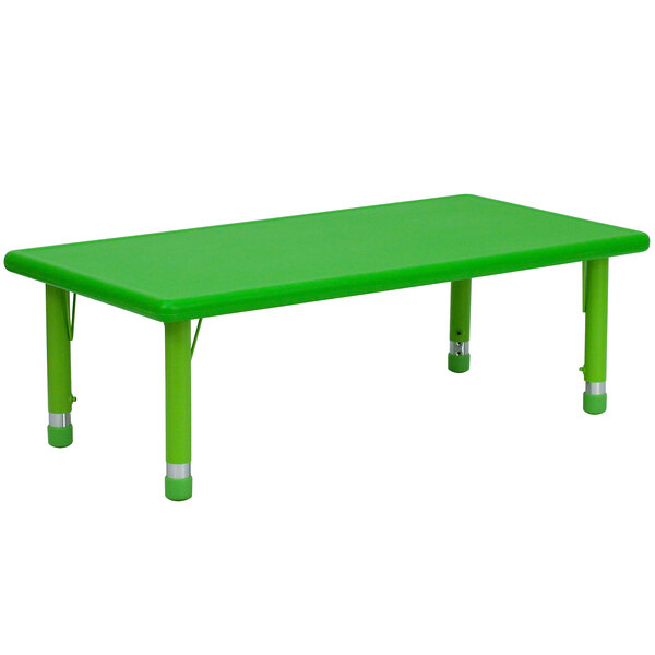 A green rectangular Flash Furniture kids activity table with metal legs.