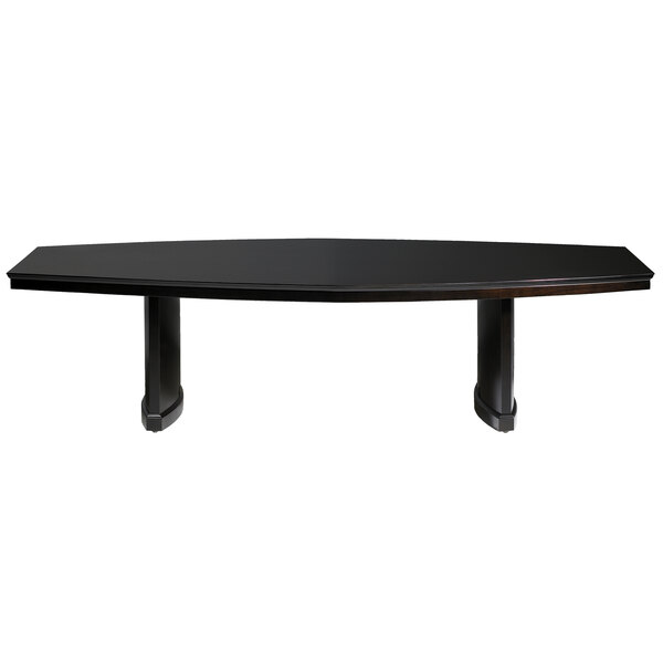 A black Safco Sorrento conference table with legs.