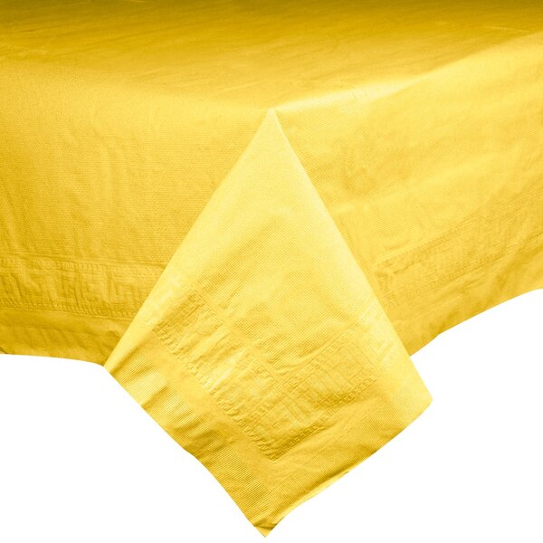 Hoffmaster 220640 54" x 108" Cellutex Sun Yellow Tissue / Poly Paper Table Cover 25/Case