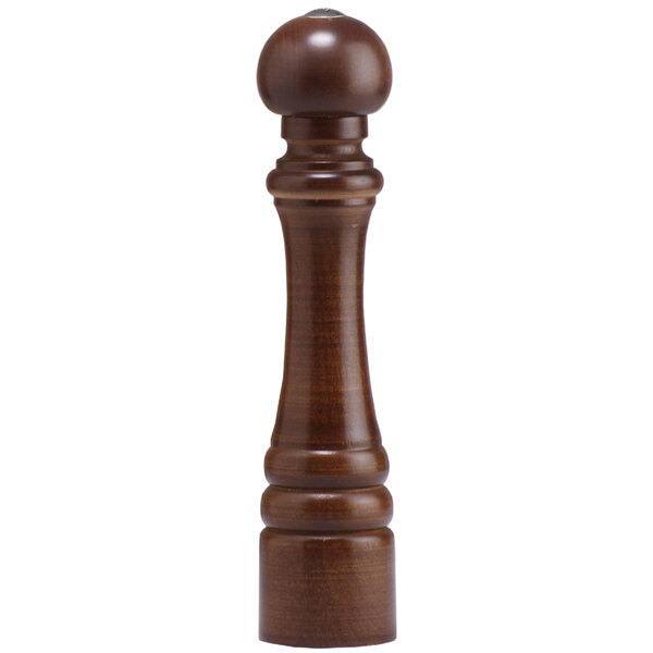 A wooden walnut salt and pepper shaker with a brown base.