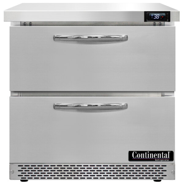 A white Continental undercounter refrigerator with two drawers.