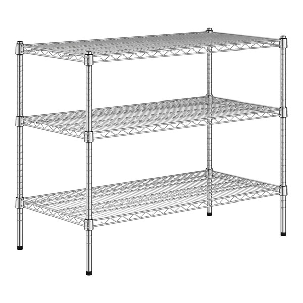 A Regency chrome wire shelving unit with three shelves.