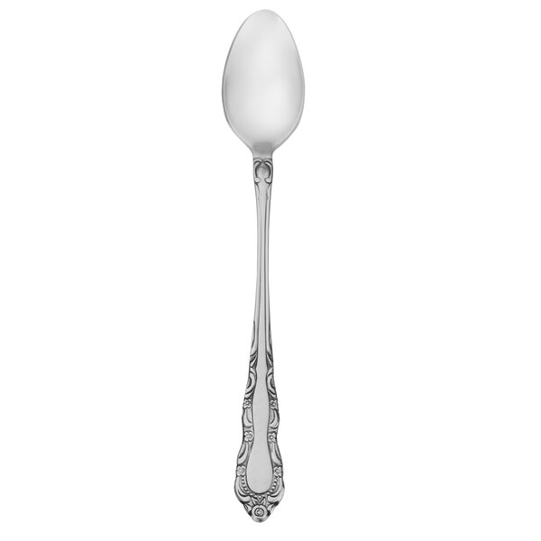 A Walco 18/0 stainless steel iced tea spoon with a patterned handle.