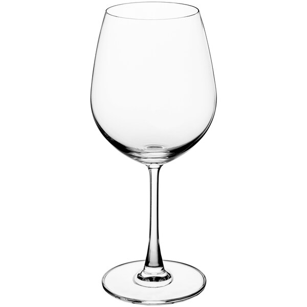 An Acopa Covella clear wine glass with a long stem.