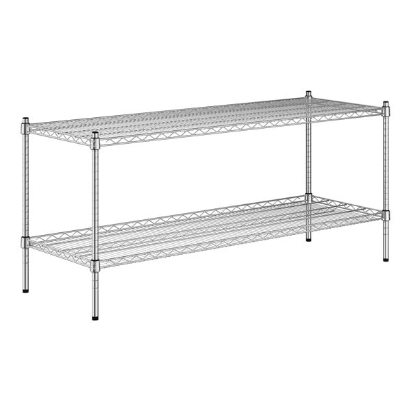 A wireframe of a Regency chrome wire shelf kit with two shelves.