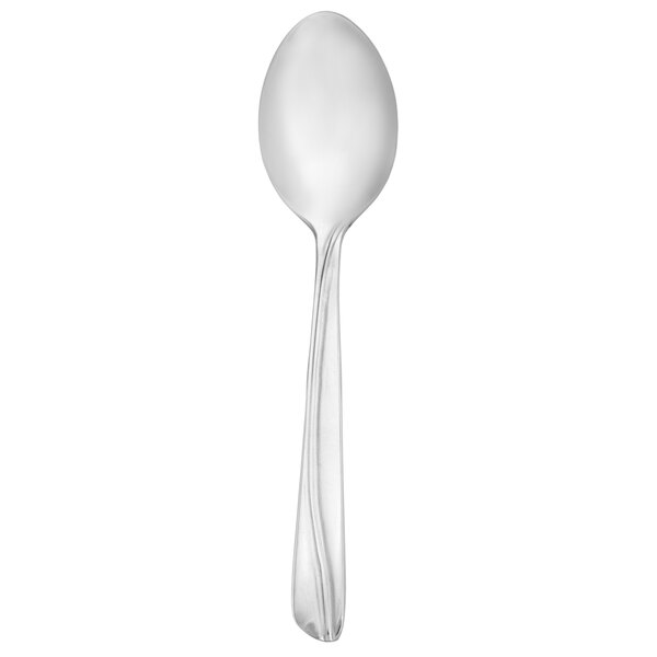 A Walco stainless steel teaspoon with a curved black handle and silver tip on a white background.