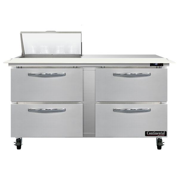 A Continental Refrigerator 60" Refrigerated Sandwich Prep Table with 4 drawers.