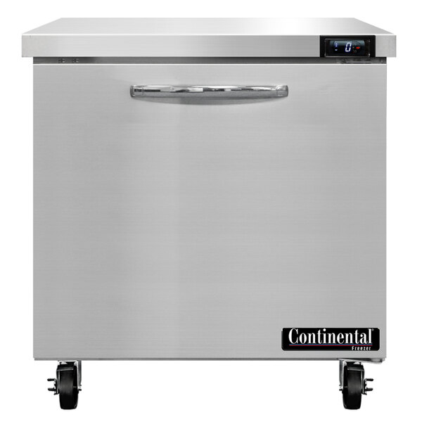 A Continental Refrigerator undercounter freezer on wheels.