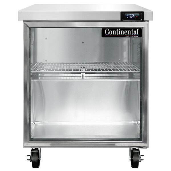 A Continental Refrigerator undercounter refrigerator with a glass door.