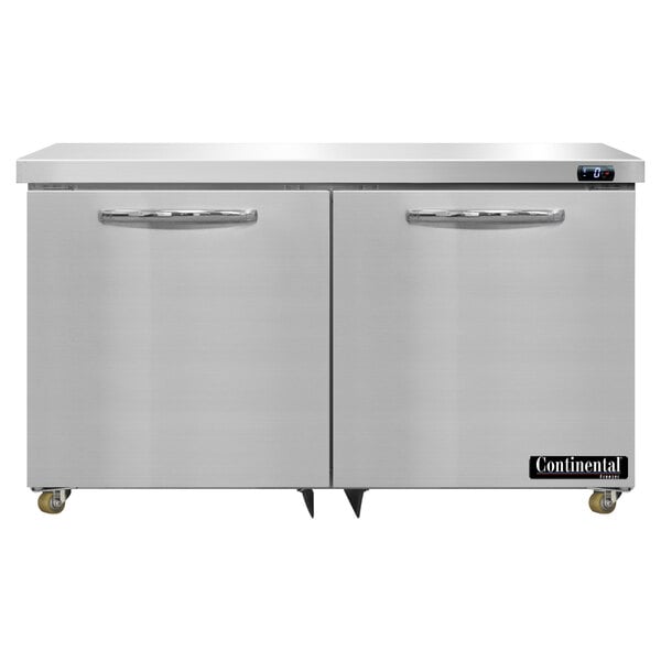A Continental Refrigerator low profile undercounter freezer with two doors.