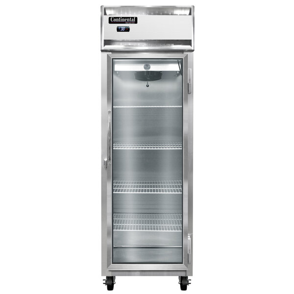 A Continental Refrigerator reach-in refrigerator with glass doors.