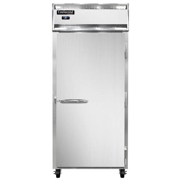 A rectangular silver Continental Refrigerator with a white door and a handle.