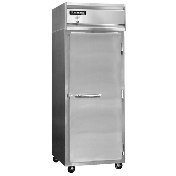 A large stainless steel Continental Refrigerator reach-in refrigerator with a solid door.