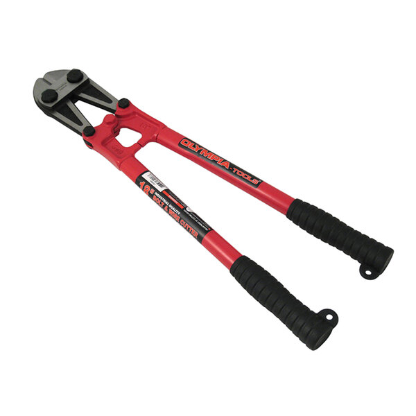 An Olympia Tools center cut bolt cutter with black handles.