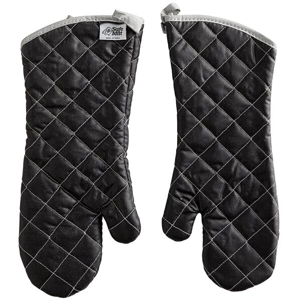 Lavish Home Quilted Cotton Black Heat/Flame Resistant Oven Mitt