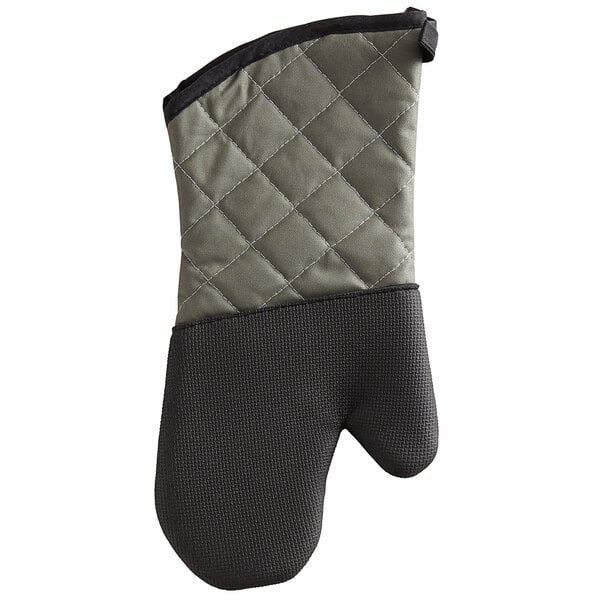 Black Cotton Oven Mitt - Flame Retardant, with Thumb Guard - 13 3/4 inch x 8 inch x 1 inch - 1 Count Box