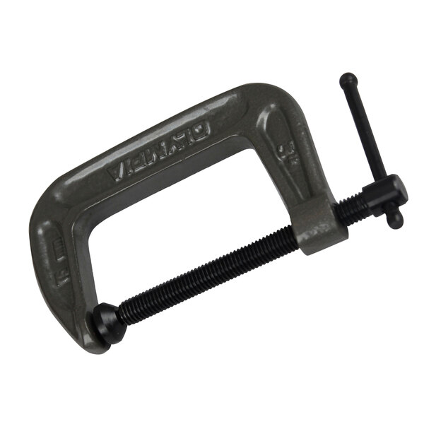 An Olympia Tools cast steel C-clamp with a black screw.