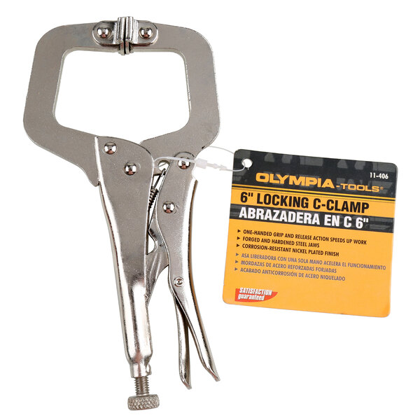 The Olympia Tools locking C-clamp with a metal handle.