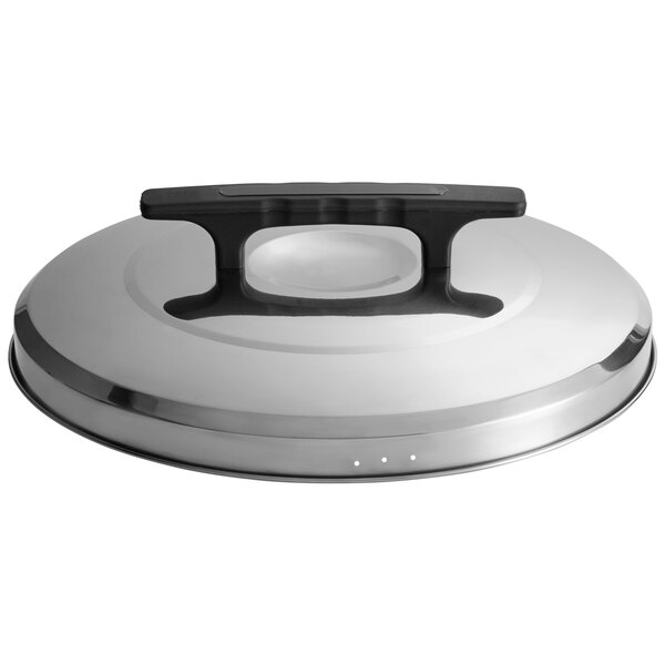 A stainless steel Avantco rice cooker lid with a black handle.