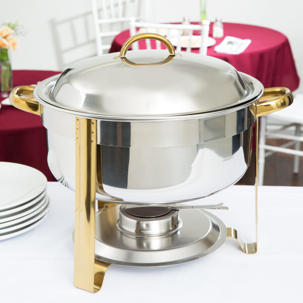 Choice Deluxe 8 Qt. Round Gold Accent Soup Chafer