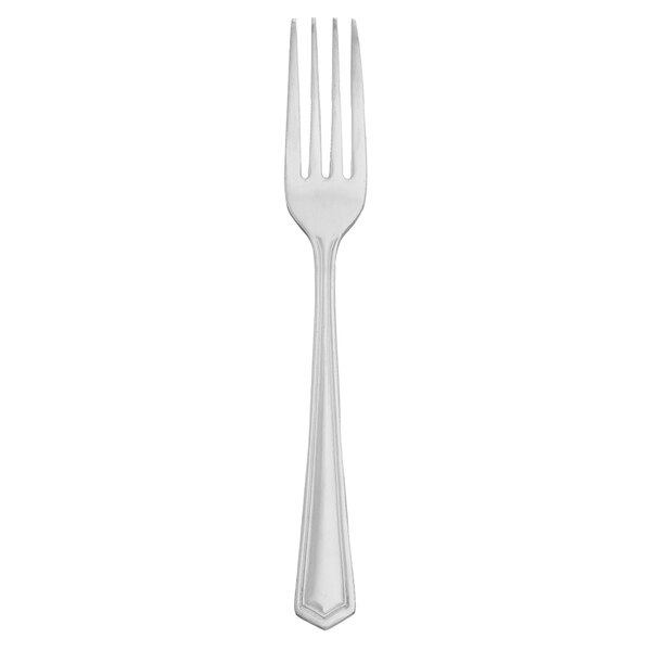 A silver Walco stainless steel dinner fork with a black top.